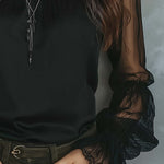 Vintage Pleated Collar Sheer Sleeves Polyester Satin Blouse