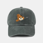 Zipper Bear Pattern Casual Washed Cotton Baseball Cap