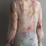 Romantic Floral Sheer Chiffon Ruffle Blouse With Lace Neckline