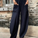 Loose Plus Size Elasticity Pockets Solid Color Pants