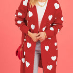 Love knitted cardigan Love pocket V-neck mid-length knitted cardigan