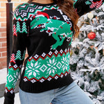 Multicolor Snowflake & Dinosaur Print Christmas Sweater