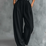 Women's All-black Turtleneck Long-sleeved T-shirt And Straight-leg Pants Two-piece Set