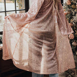 Rose Tan Open Front Long Sequin Bell Sleeves Cardigan