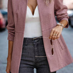 Herringbone stand collar fitted waist mid-length suit jacket
