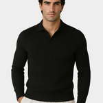 BLACK BUTTONLESS RIBBED POLO