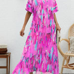Elegant V-Neck Printed High Waist Loose Swing Dress