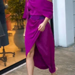 Whispered Yes Satin Irregular Lapel Neckline Design Ruched Maxi Dress