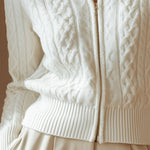 White Cable-Knit Zip Cardigan