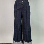 High Waisted Straight Leg Contrast Color Split-Joint Jean Pants Bottoms