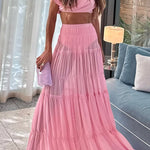 Stunning Chiffon Elastic Waist Layered A-line Maxi Skirt
