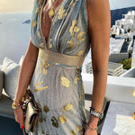 Golden Sunset Stories V-neck Maxi Dress