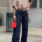 Loose Short Sleeves Ruffled Split-Joint Lapel Blouses