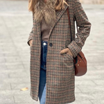 Brown plaid wool suit collar coat