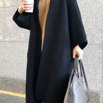 Long Sleeves Loose Solid Color Collarless Woolen Coat