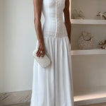 Sleeveless Button Up Backless Swing Maxi Dress