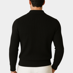 BLACK BUTTONLESS RIBBED POLO