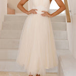 Margovil Halter Open Back Waisted Tulle Midi Dress