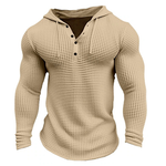 Men's Solid Waffle Long Sleeve Casual Hoodie