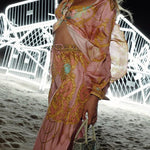 Margovil Unique Print Lantern Long Sleeves Blouse Shirt and Wide Leg Pants Holiday Outfit Set