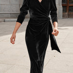French design elegant long-sleeved evening dress gold velvet dress