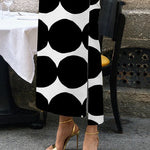 Long Sleeves Loose Polka-Dot Split-Side Stand Collar Midi Dresses