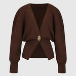 Only Yours Knit Metal Leaf Shape Button Lantern Sleeve Relaxed Cardigan