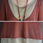 Artistic False Two Loose Ramie Cotton Half Sleeve Shirt