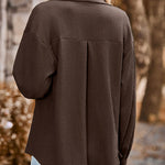 Loose Pocket Lapel Button Textured Blouse