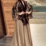 A-line Flared Sleeves Printed Tied Waist V-neck Maxi Dresses