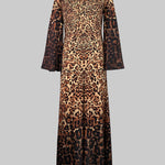 Flared Sleeves Long Sleeves Leopard Printed Round-Neck Jumpsuits
