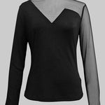 Long Sleeves Skinny Asymmetric Solid Color Split-Joint High Neck T-Shirts Tops