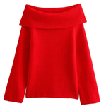 Sexy Slim Fit Solid Color Pullover Sweater with Off-shoulder Neckline