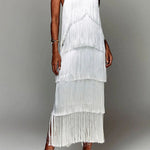 Margovil Chicest Halter Ruffle Layered Fringe Maxi Party Dress