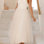 Margovil Halter Open Back Waisted Tulle Midi Dress