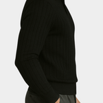 BLACK BUTTONLESS RIBBED POLO