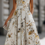 Sleeveless Belted Floral Midi Dress
