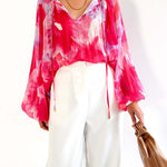 New autumn and winter temperament V-neck printed long-sleeved shirt