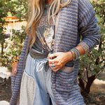 Fashion Contrast Striped Loose Long-sleeved Mid-length Knitted Cardigan