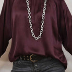 SATIN BLOUSE WITH EGGPLANT COLLAR