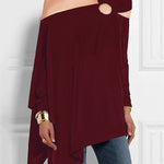 Long Sleeves Loose Asymmetric Hollow Solid Color Asymmetric Collar T-Shirts Tops