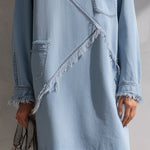 Light Blue Raw-Edge Denim Mini Dress