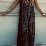 Twas The Night Sequin Round Neck Sleeveless Drape Loose Maxi Dress