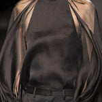 Long Sleeves Loose See-Through Solid Color Mock Neck Blouses&Shirts Tops