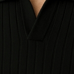 BLACK BUTTONLESS RIBBED POLO