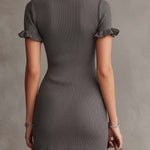 Vintage Ribbed Ruffle Button-Front Knit Dress
