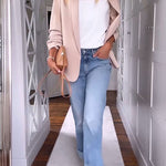 Ruched Open Front Long Sleeves Apricot Blazer