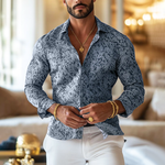 Men's Vintage Print Lapel Long Sleeve Shirt