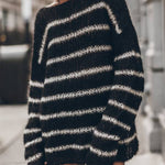 Time for Warmer Layers Fluffy Stripes Relaxed Knit Sweater