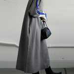Long Sleeves Loose Contrast Color Stand Collar Maxi Dresses